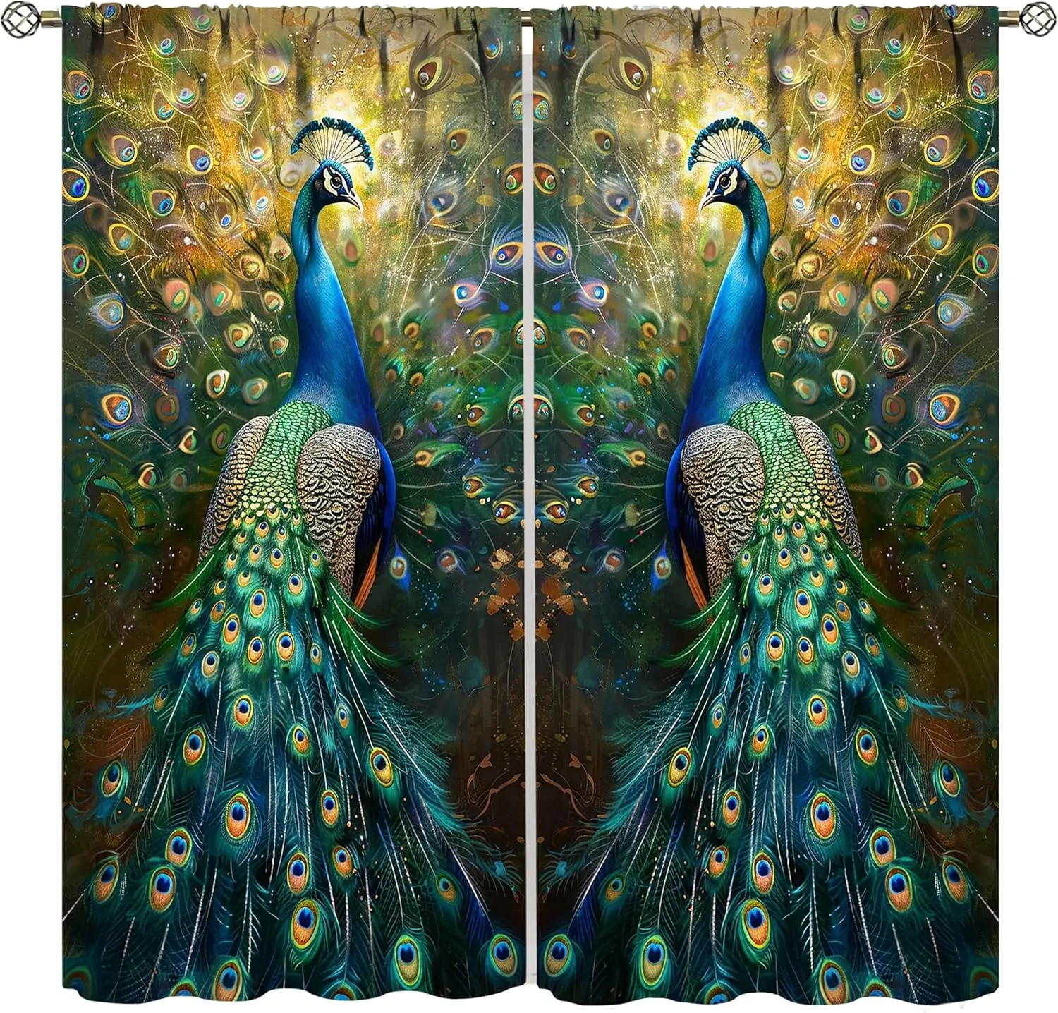 Majestic Peacock Print Curtain Pair Window Drapery Waterproof Decorative Curtains Tropical Jungle Home Decor Panels
