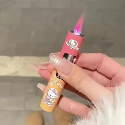 Sanrio Creative Kawaii Windproof Pink Flame Lighter Hello Kitty Kuromi Cinnamoroll Cartoon Cigarette Lighter Boyfriend Gift 2024