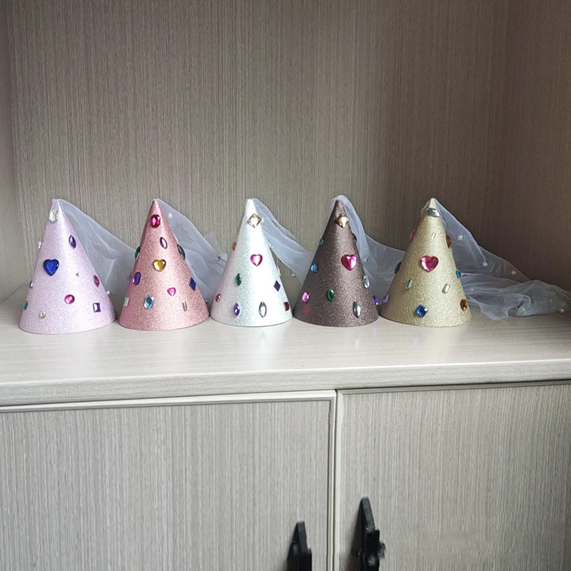 

Korean style minimalist diamond pearl yarn birthday hat, children's birthday photography props decoration hat，Party Decoration