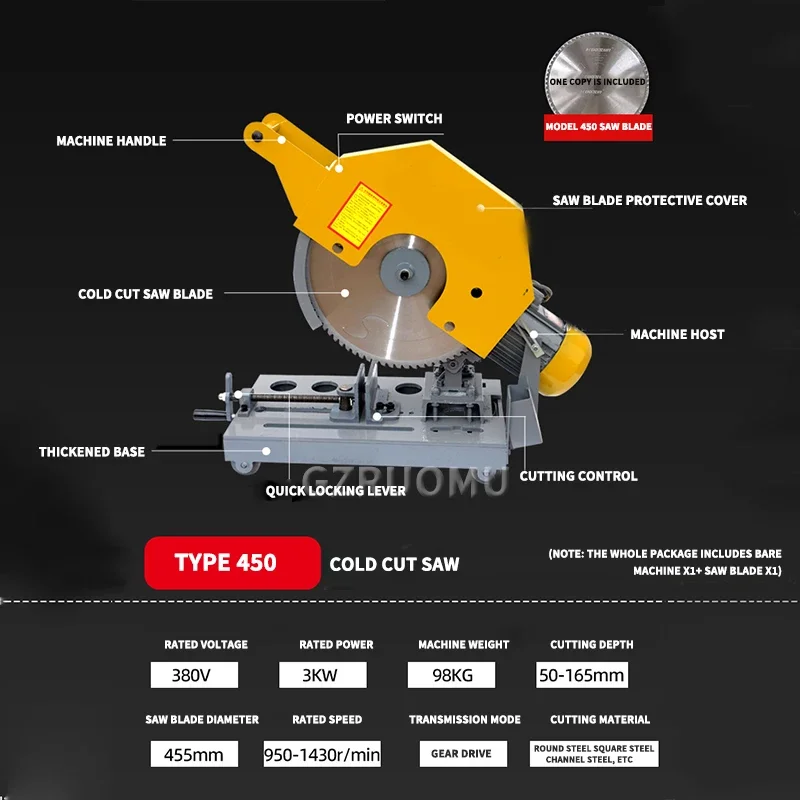 450 Mini Profile Cutting Machine Small Multifunctional Household Portable Wood Steel Metal 45° Precision Cutting Tool Desktop