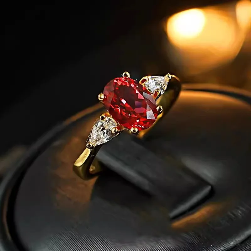 Anel feminino em ouro rosa 18K, rubi natural de 2 quilates com joias de diamante, caixa de joias, anel com pedras preciosas naturais, conjunto de joias femininas