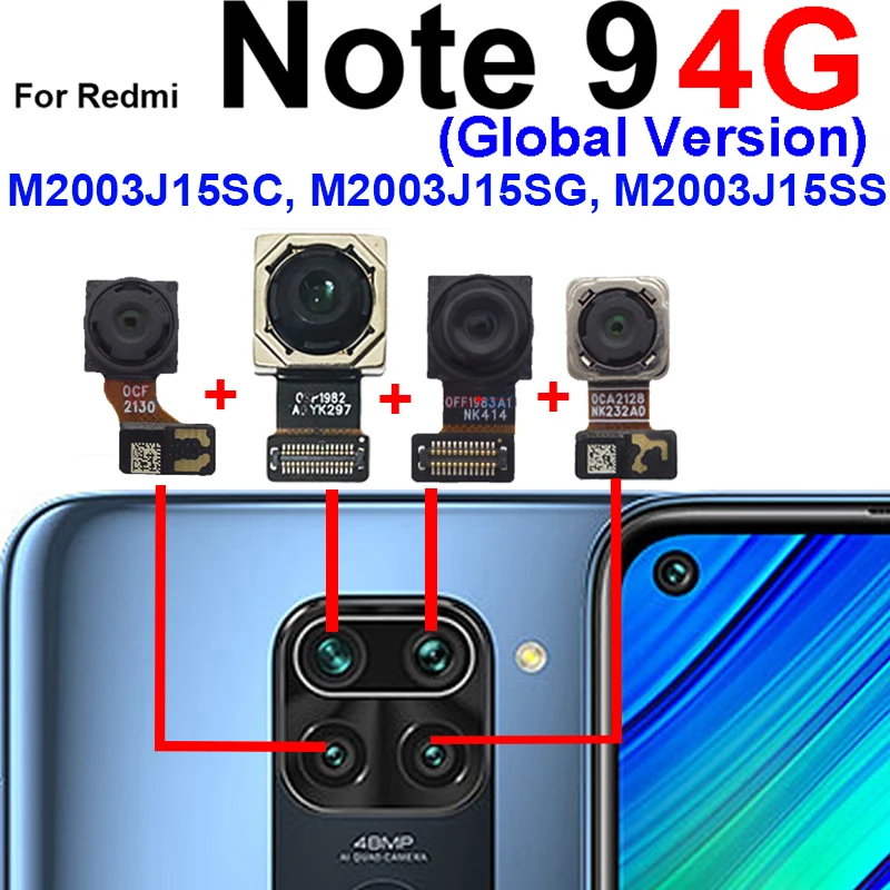 Front Back Big Camera For Xiaomi Redmi Note 9 Rear Front Small Selfie Facing Ultrawide Macro Depth Camera Flex Cable Model Parts