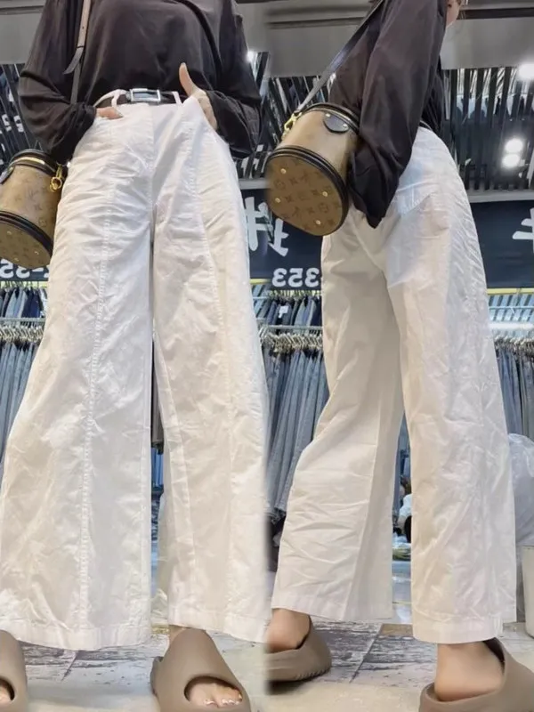 

High Waist Wide Leg Pants Women's Spring New Style Slimming Straight Cut Nine Point Knife Trousers Drapey Loose Fit