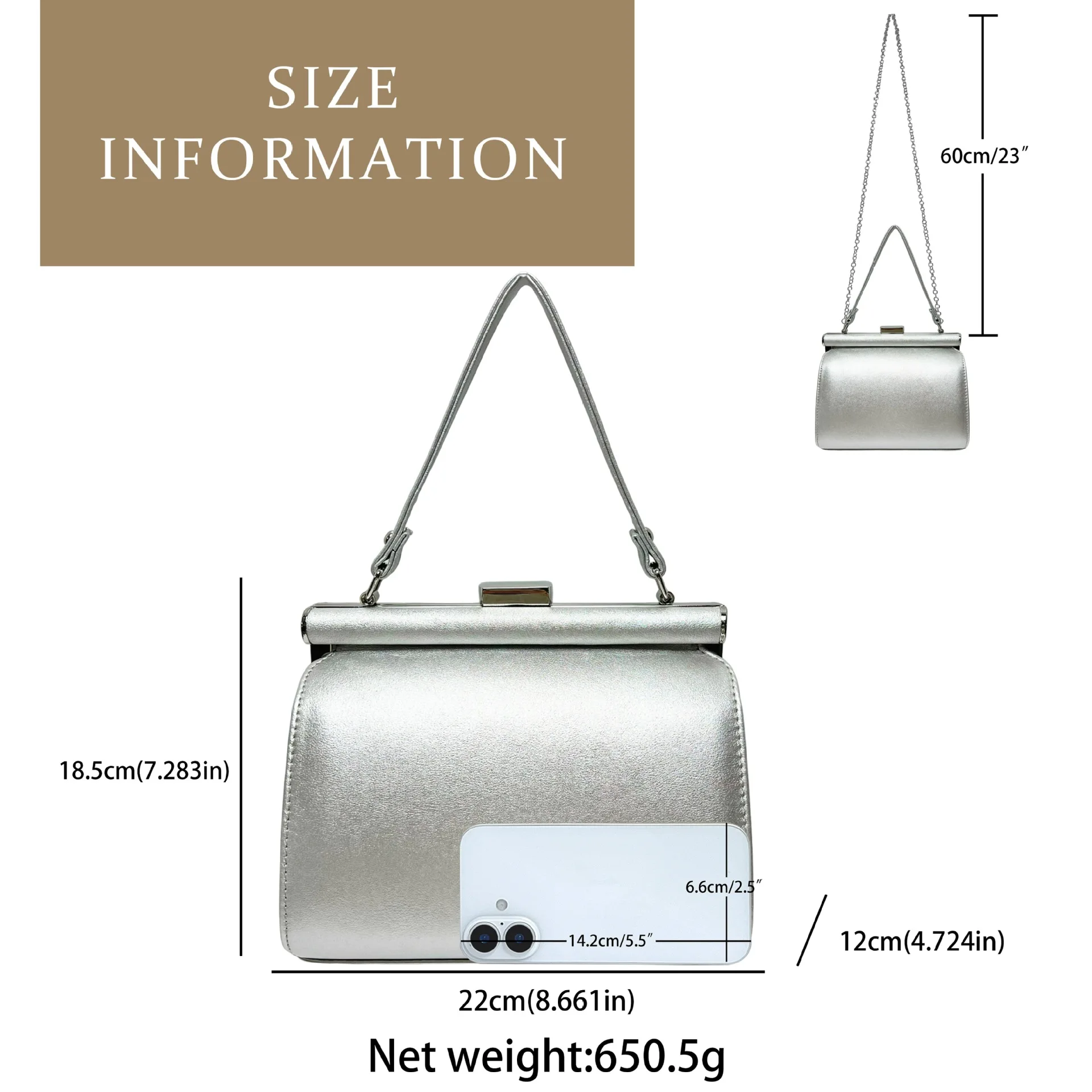2026Solid Silver Matte Leather Simple Metal Frame Shoulder Clutch Women Minimalist Elegant Runway Wedding Formal Evening Handbag
