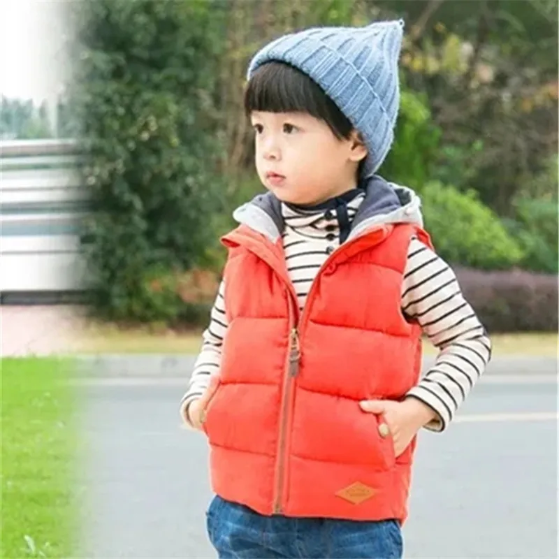 New Hooded Loose Children's Vest Autumn and Winter Baby Short Warm Cotton Vest Boys and Girls Universal Solid Color Casual Vest