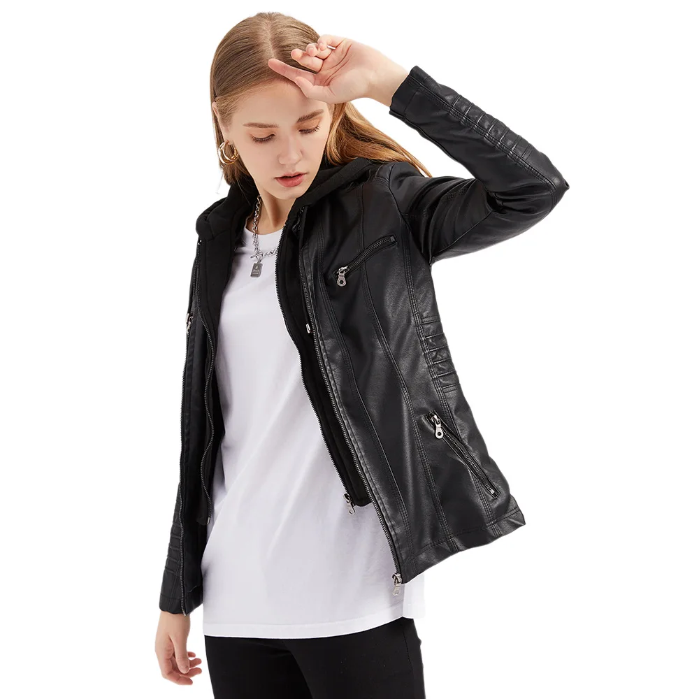 Veste en cuir détachable pour femme, mode européenne et américaine, garde au chaud, printemps et automne, 2 pièces