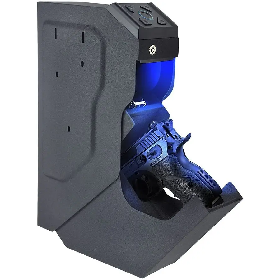 

Safe Biometric Quick Access Handgun Safes for Pistols Bedside Fingerprint Pistol safe Nightstand Smart Gun Safety Wall Mount Des