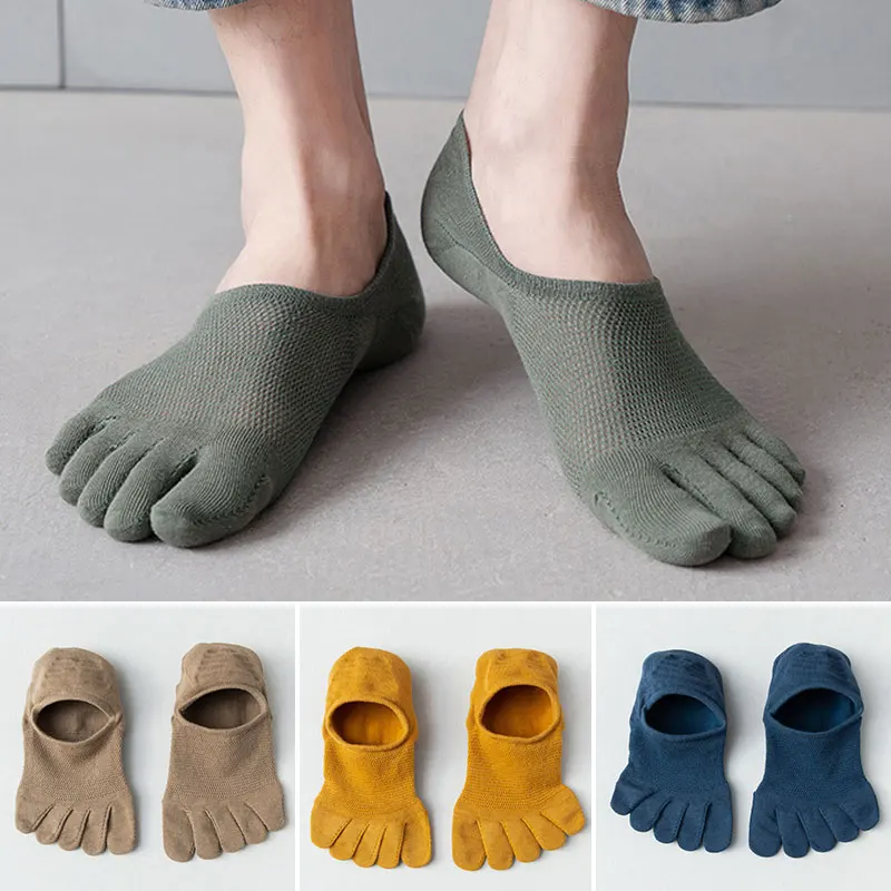 New Man Slipper Toe Socks Mesh Hollow No Show Ankle Short Socks Sports Sweat-Absorbing Cotton Breathable Five Finger Boat Sock