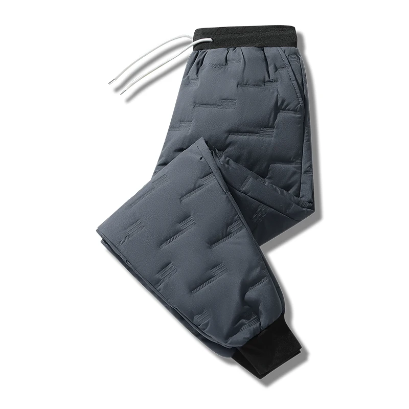 Men Winter Padded Warm Casual Pants Elastic Waist Drawstring Trousers Windproof Thickened Jogger Pants for Outdoor Daily Wear