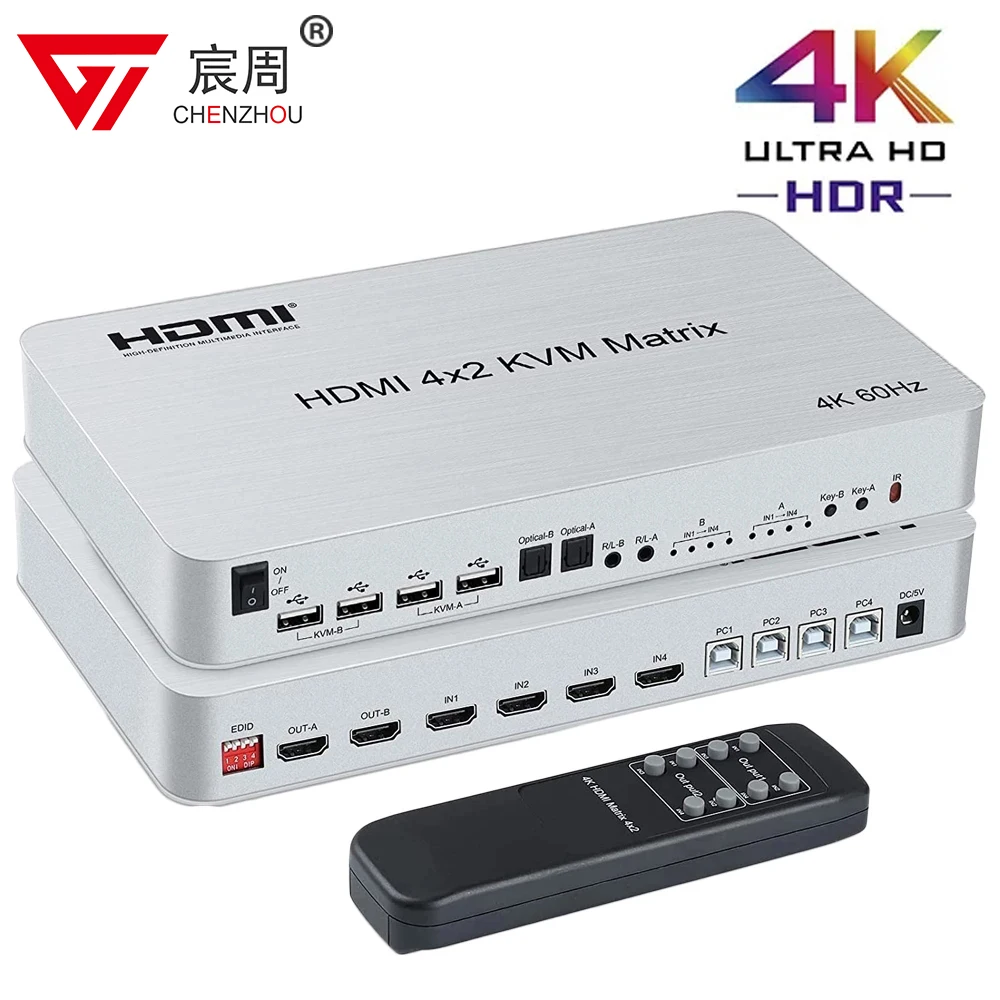 4 Port USB 4 in 2 out HDMI USB 2.0 KVM Matrix 4K 60Hz 3D Splitter Audio Extractor Switcher for PC HDTV Monitor Keyboard Mouse