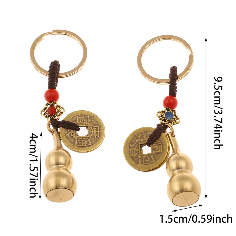 Lucky Feng Shui Five imperatori soldi rame zucca portachiavi Vintage ricchezza Wu Lou zucca zucca con monete in ottone gioielli appesi
