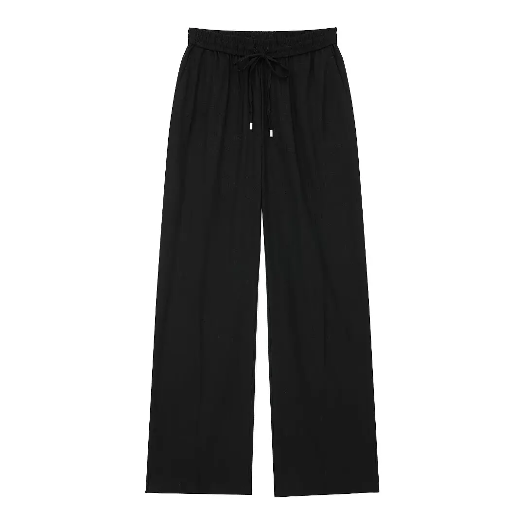 PB & ZA-Linen Straight Leg Pants for Women, Retro Stretch Waist Pocket, Casual Chic Female Trousers, New Fashion, Autumn, 2024