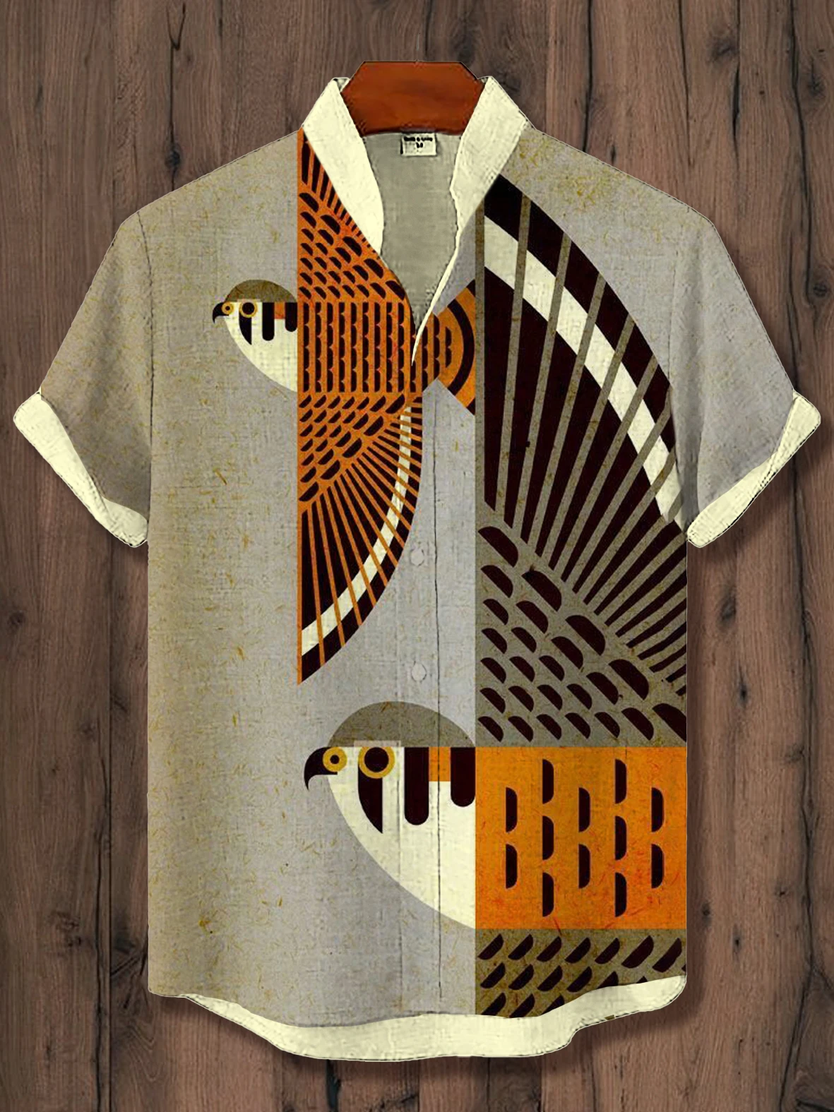 

Men's Bird Geometric Pattern Casual Linen Blend Shirt