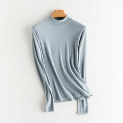 Half High Collar Pearl Cashmere Base Shirt For Women Winter Soft Warm Solid Color Knitted Bottom T-shirt