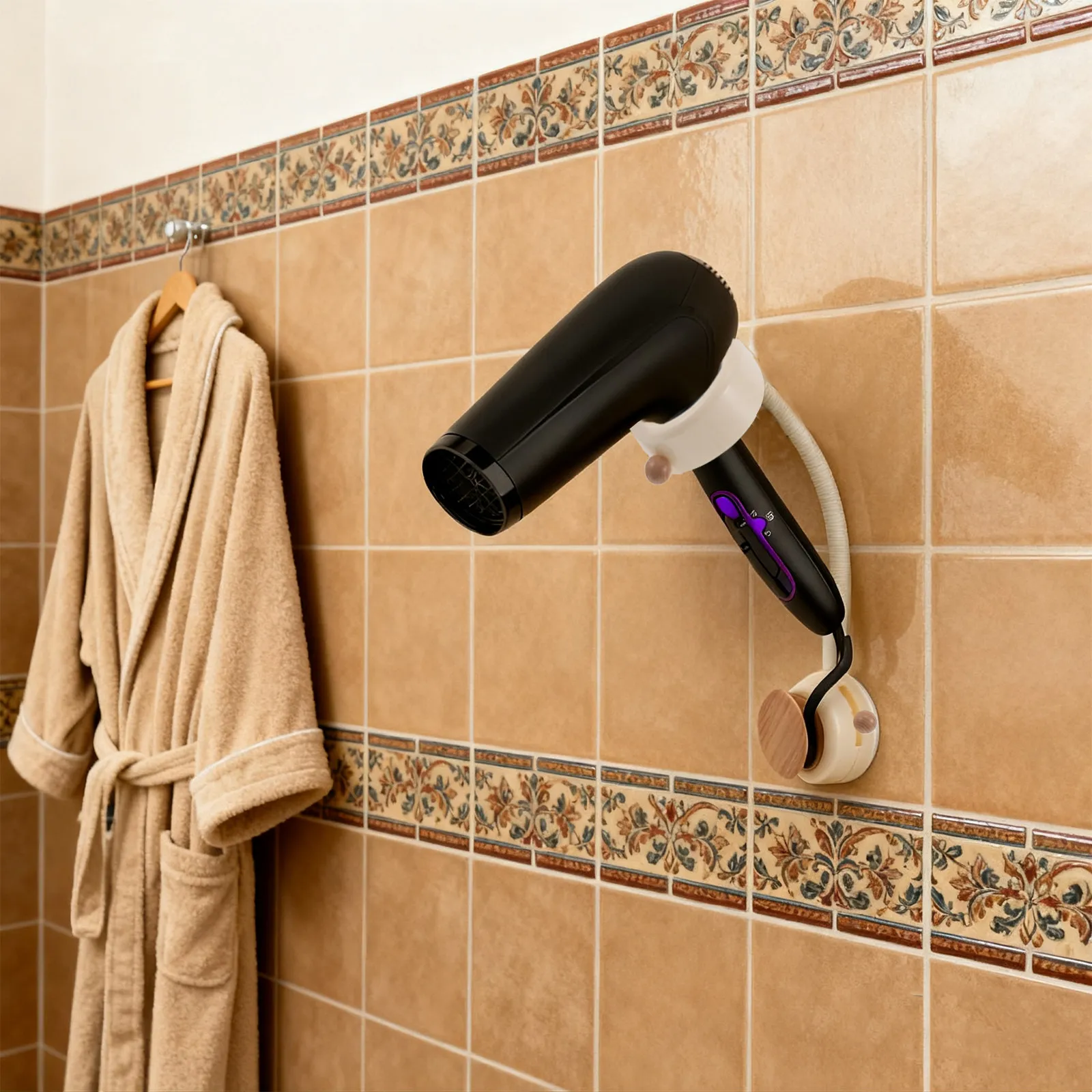 

Hair Dryer Holder Suction Cup No Drill Vertical Organizer Easy Install Bathroom Blow Dryer Stand Hands Free Stable Space Saving