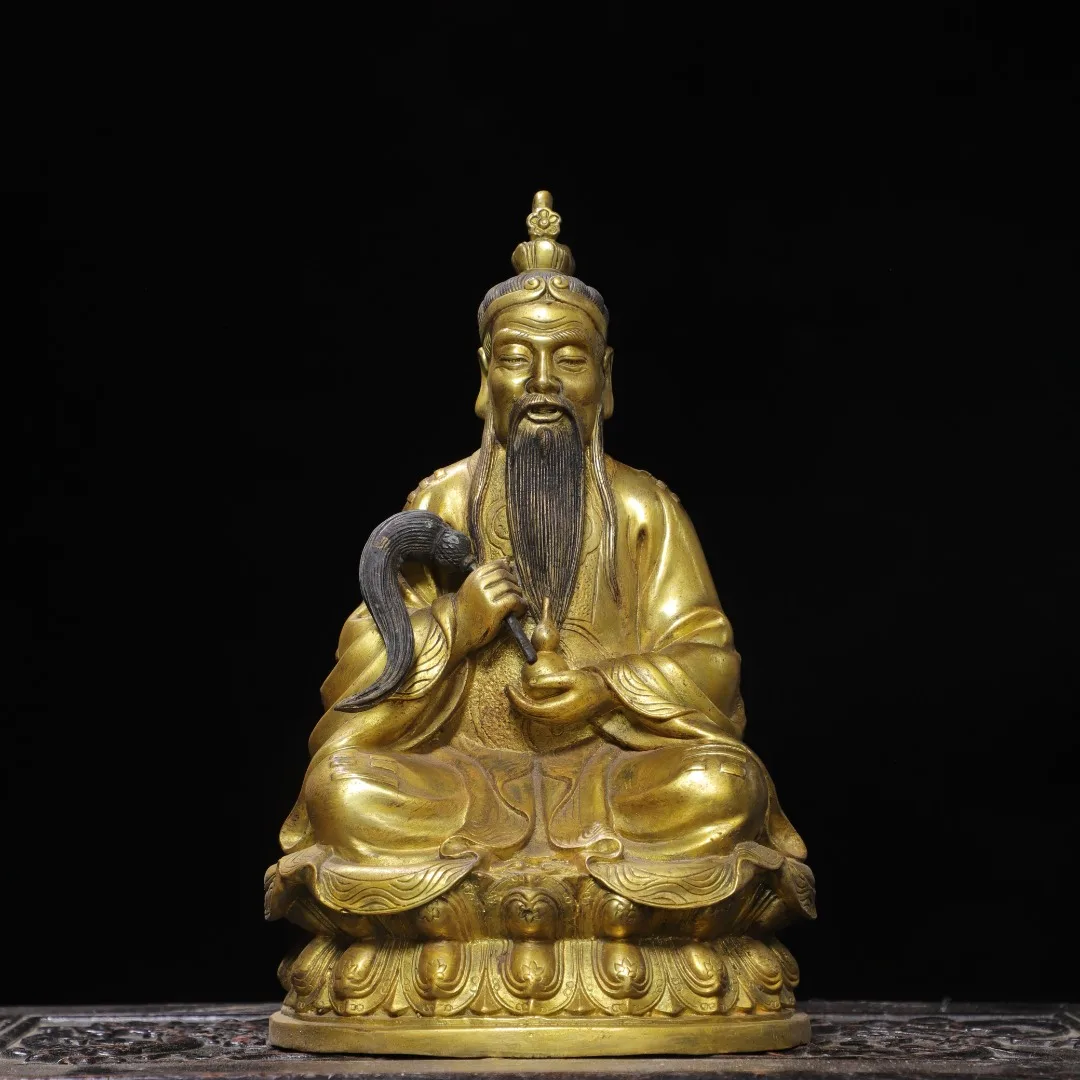 Old Bronze Gilded Cinnabar The founder of Taoism Lord Lao Zi Moral Heavenly Lord Tai Chi gossip immortal seated Buddha Study