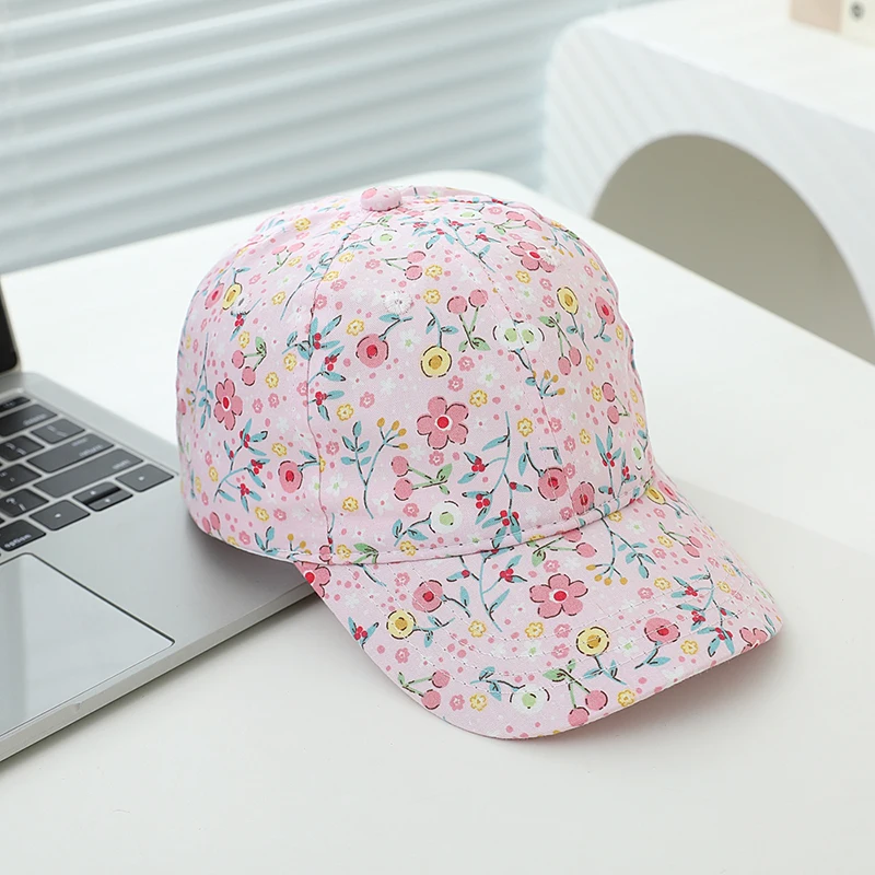 Summer Kids Baseball Caps Flowers Prints Girls Top High Caps Sun Hat Children Peaked Cap Adjustable Visor Cap for Girls 4-8Years view 3