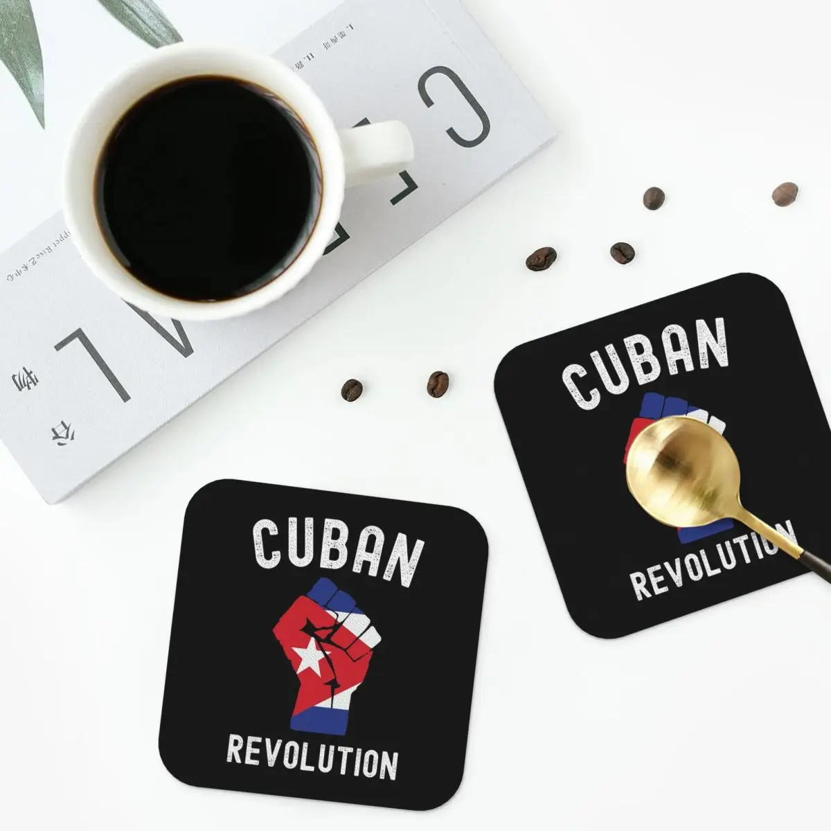 Cuban Revolution Cuba Flag Design Vintage Coasters Kitchen Placemats Insulation Cup Coffee Mats For Decor Pads Set of 4