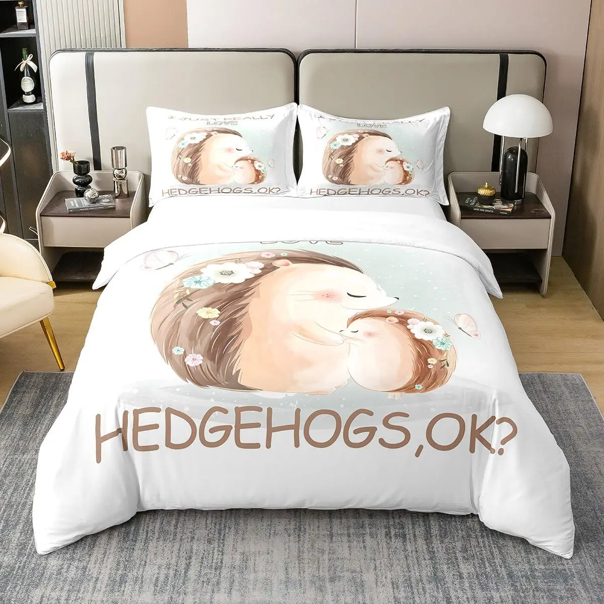 

Cute Hedgehog Duvet Cover Full Size Comforter Cover Bedding Set Animal Print For Kids Boys Girls Adults With 2 Pillow Case 3pcs