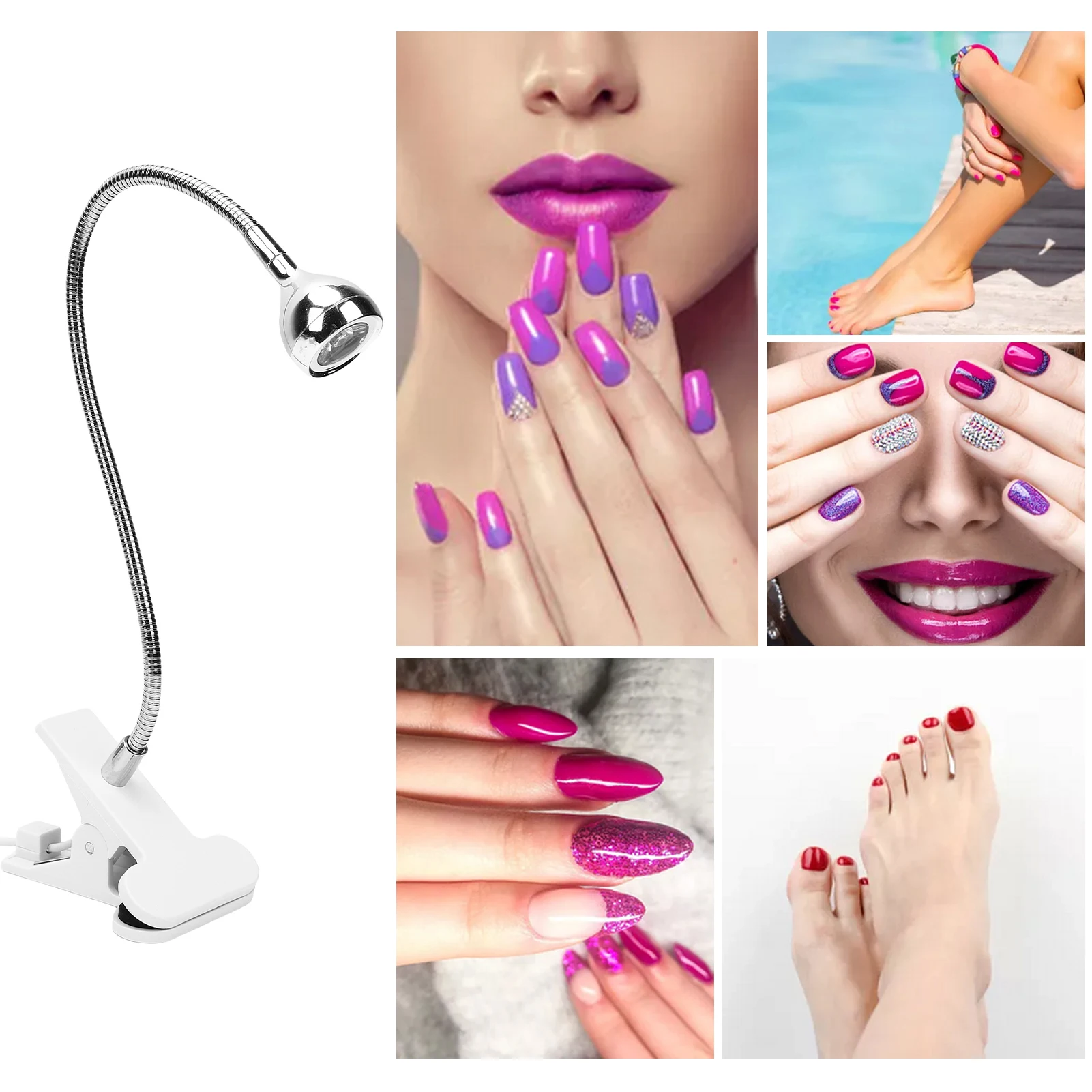 Lámpara UV para uñas de 395 nm, lámpara de curado de uñas de gel alimentada por USB, secador de uñas de esmalte de gel portátil con encendido/apagado, abrazadera fuerte, 360 °   Rota Rota- mostrar título original