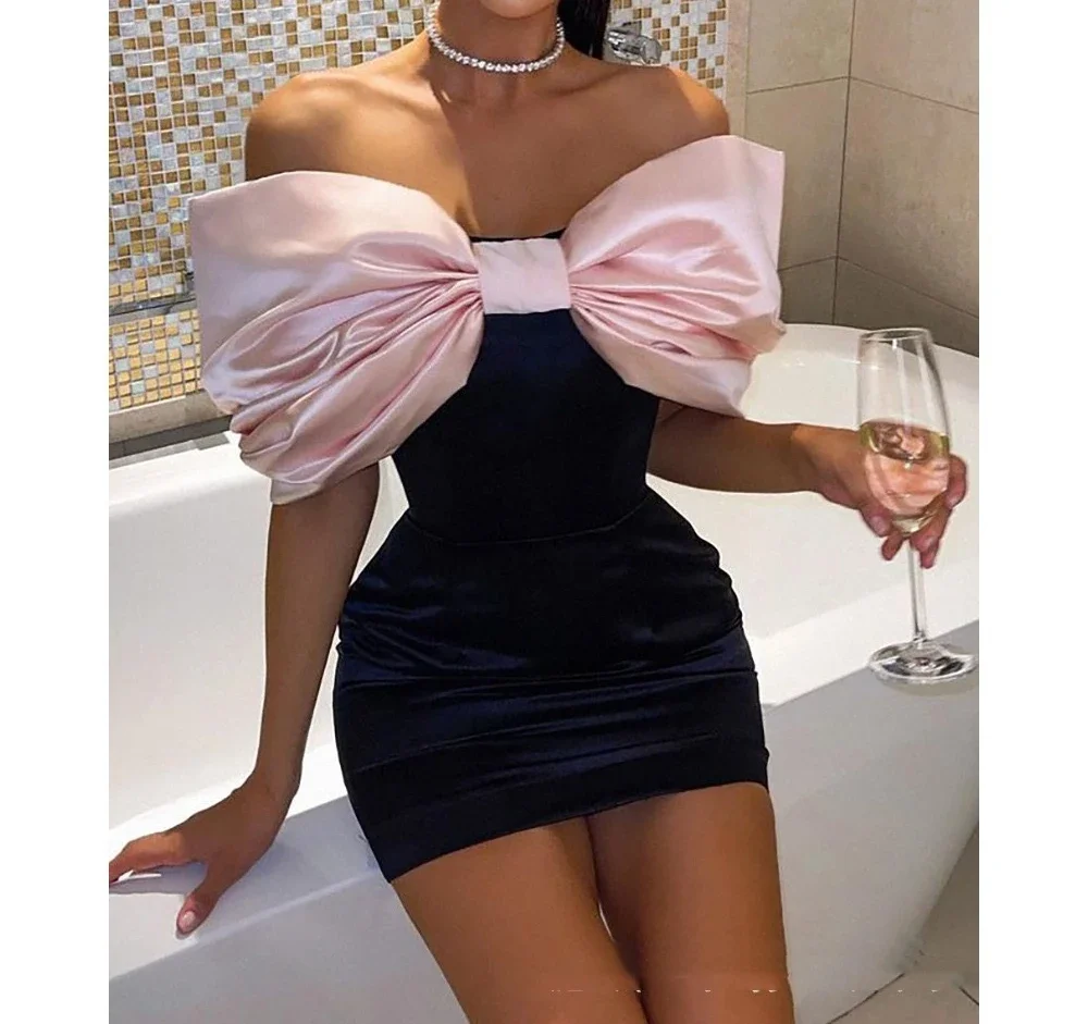 Elegant Dresses for Women Fashion New Off Shoulder Bow Wrap Hip Short Skirt Sexy Party Backless Skinny Evening Dress 2024 Summer