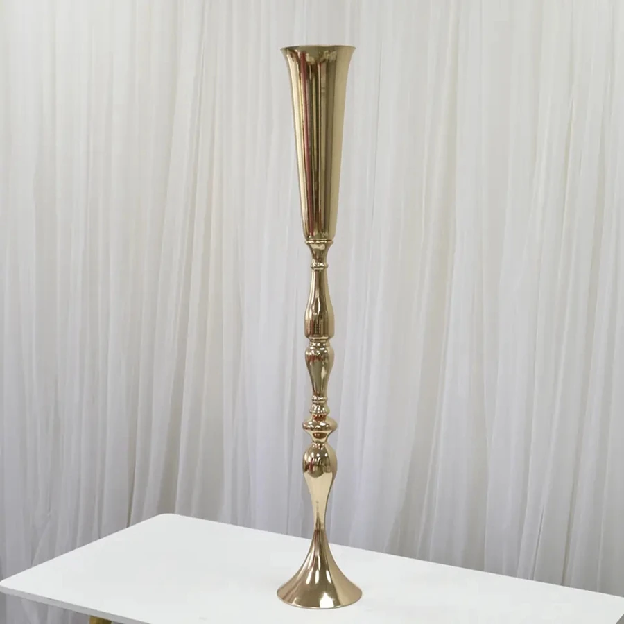 10pcs)80-110cm)Gold trumpet vase flower stand Pedestal flower Display Stand Table Stand centerpieces For Wedding Party Decor2668