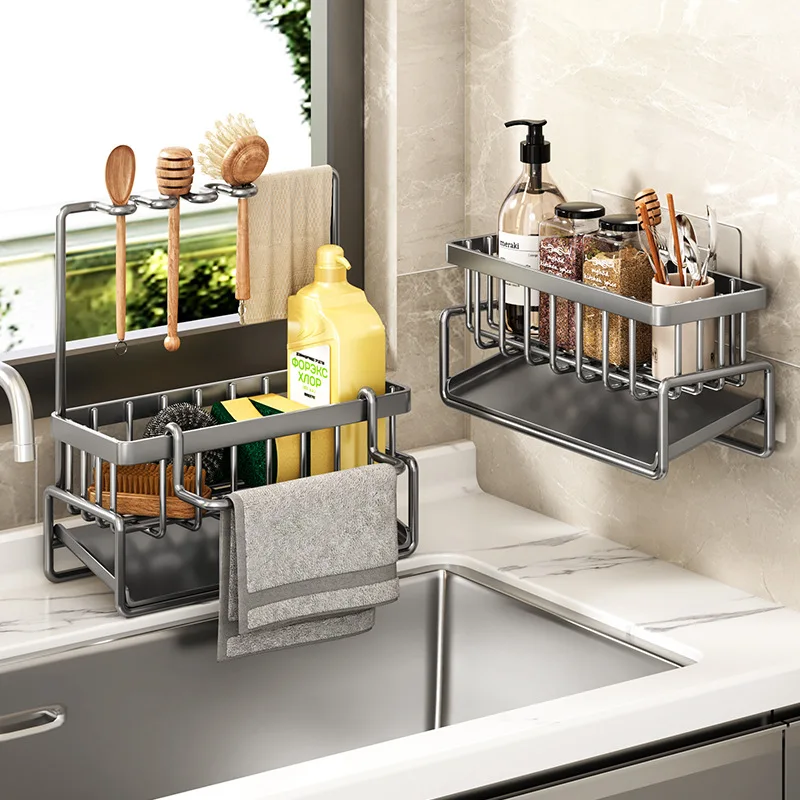 1pc Stainless Steel Sink Caddy Organizer - Effortlessly Keep Your Kitchen Tidy - Durable Drain Rack for Sponge, Dishcloth, Soap