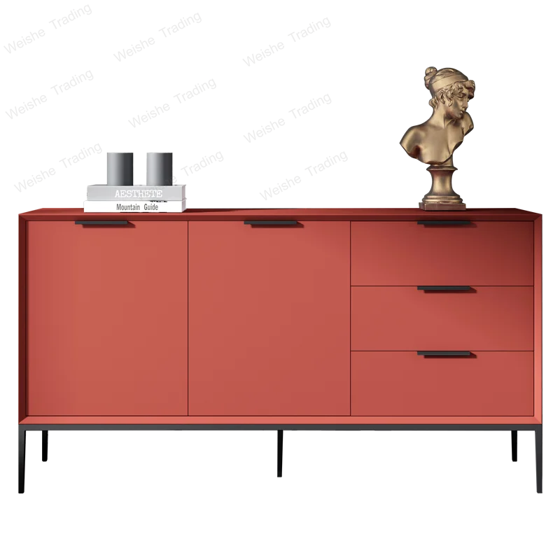 

Painted dining side cabinet Italian minimalist light luxury overall high-footed solid wood living room modern storage decoration