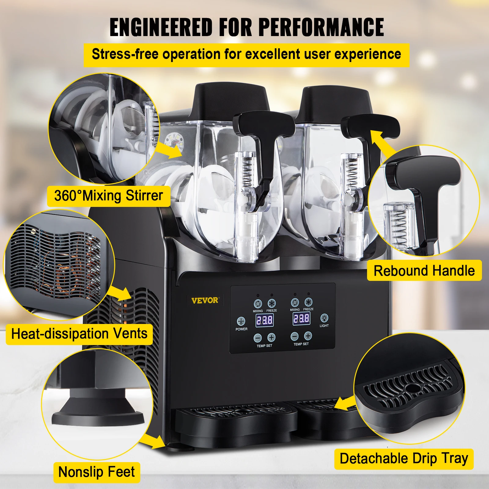 VEVOR 상업용 슬러시 머신, 가정용 슬러시 메이커, 냉동 음료 디스펜서, 아이스 쿨 주스 스무디 제조 장비, 2x 2.5L