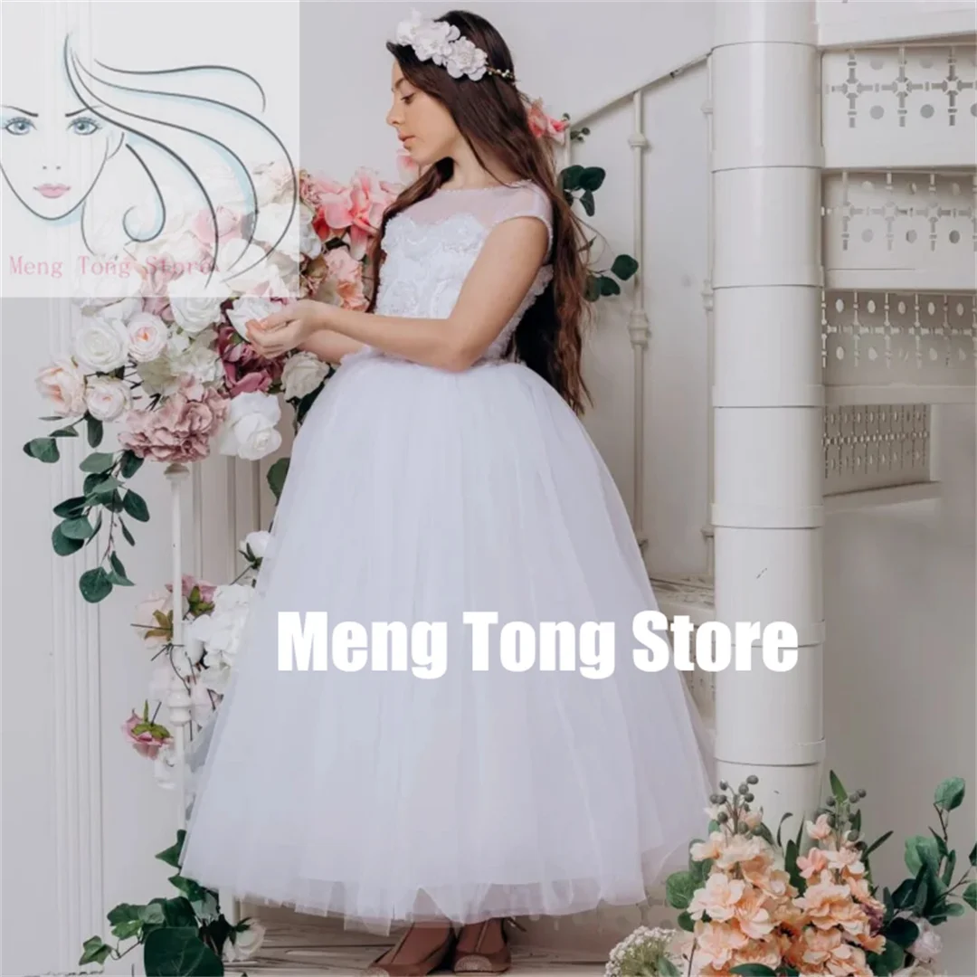 カスタマイズされた結婚式誕生日フラワーガールドレスチュール花アップリケノースリーブパーティーウエディング宴会プリンセスガウン