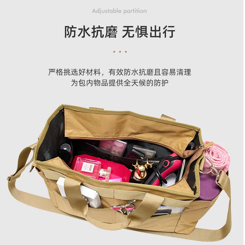 Makeup artist's portable makeup bag for on-set use, with large capacity for storing makeup brushes,