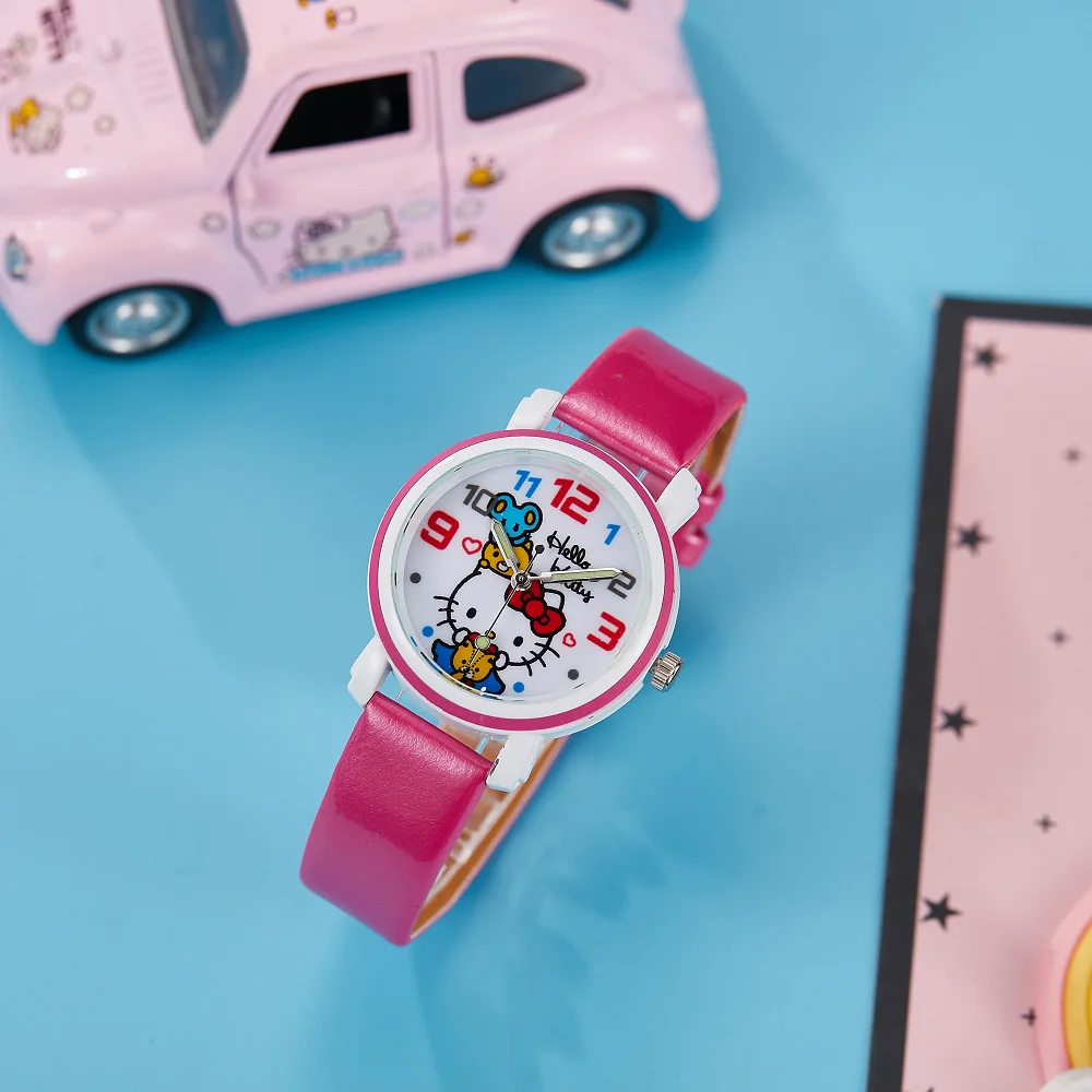 سانريو مرحبا كيتي ساعة فتاة الموضة ساعة Kawaii كوارتز عادية موضة ساعة اليد النساء فتاة الأطفال هدايا عيد الميلاد عطلة