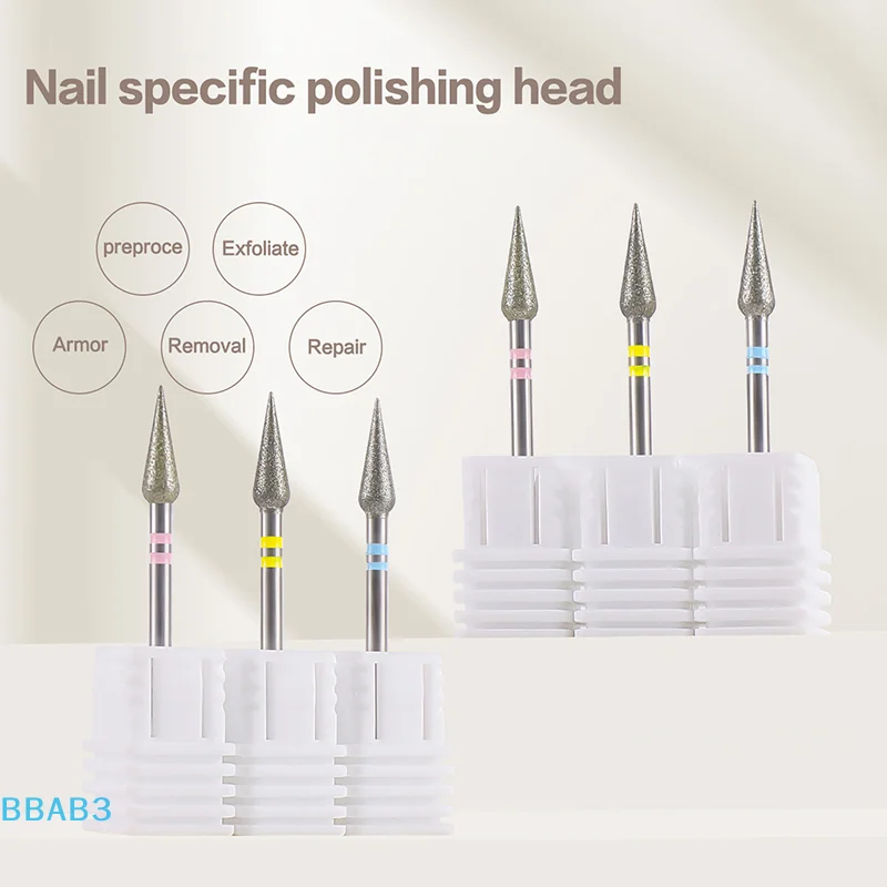 【B】قطعة مثقاب أظافر مخروطية حادة لتنظيف البشرة، لقمة كربيد احترافية لإزالة طلاء الجل، أدوات مانيكير متينة لتقنيات الأظافر