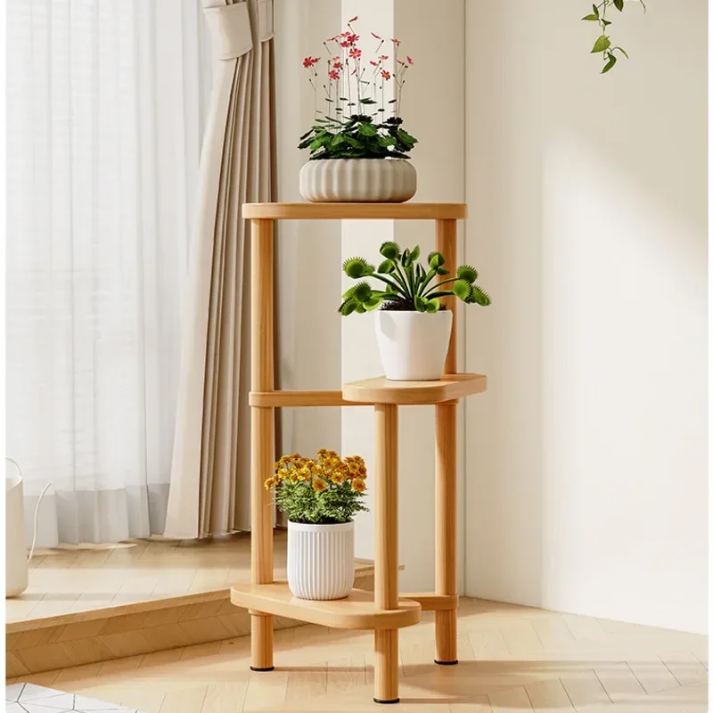 Balcony Standing Flower Rack Solid Wood Multi-layer Plant Stand Triangular Display Shelf Stable Load-bearing Indoor Gardening