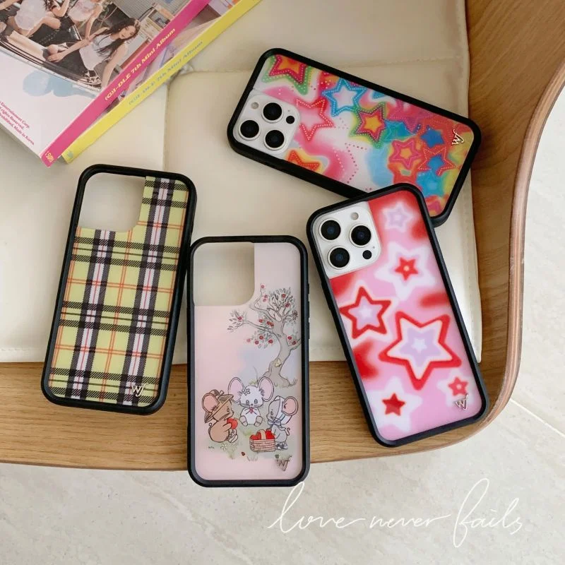 Fashion Wildflower Cartoon Stars Kawaii Phone Case for iPhone 16 13 Pro 14 Pro 15 Pro Cute Puppy  WF Deer Grid Protection Cases