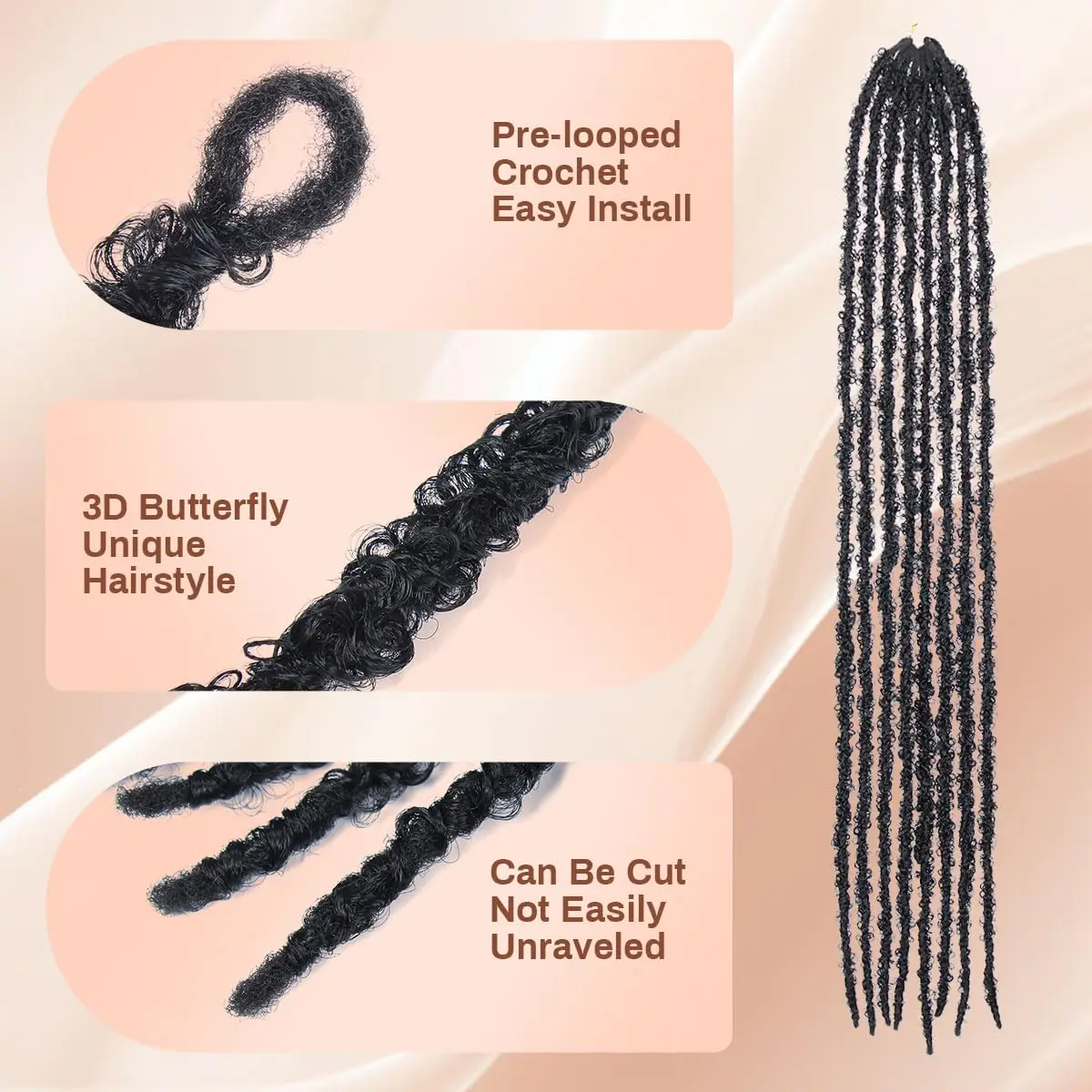 14/18/22/30 inch 1/3/8 Packs Distressed Butterfly Locs Crochet Hair, Soft Big Butterfly Distressed Locs Crochet Hair Synthetic