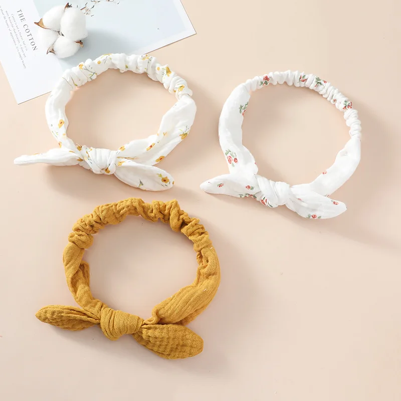 Children Pure Cotton Rabbit Ears Headband Europe and America Girls Top Knot Baby Hairband Kid\'s Ribbon Bows Hair Accessories