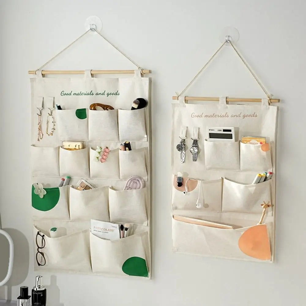 5/12 Pockets Wall Hanging Storage Bag Nordic Style Cotton Linen Door Pouch Ornaments Wall Mounted Door Tote Bags Closet