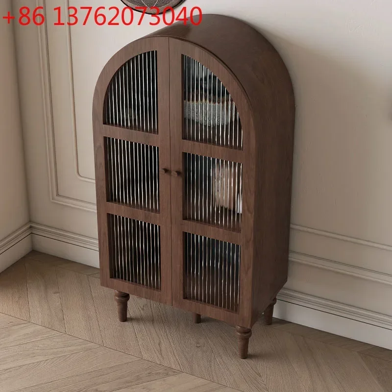 

Medieval style all solid wood arch storage cabinet, living room side cabinet, French retro style wine cabinet