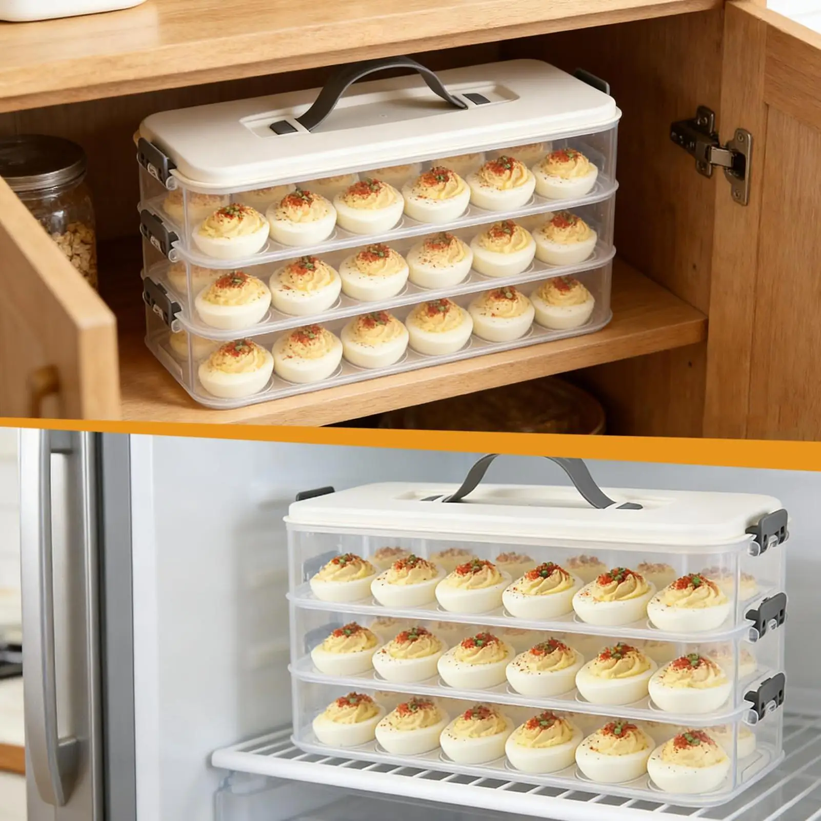 Deviled Egg Eggtray Egg Collection and Storage Box with Lid Storage Container with Handle Deviled Egg Case Refrigerator Storage