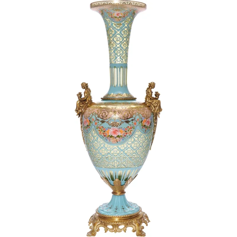 Painted, engraved, small mouth, copper base, European vase, home decoration, ornament, collection