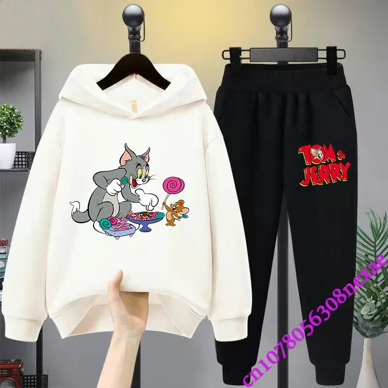 2024 New Disney Tom And Jerry Children's Set Spring And Autumn Cartoon Anime Boys And Girls Print Sports Top And Pants 2-piece