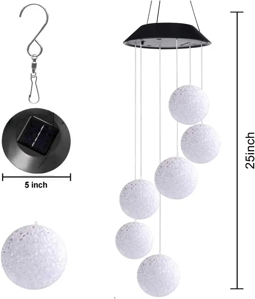 Solar Color-Changing Crystal Ball Wind Chime, Waterproof LED Hanging Light for Patio Garden Decor - view 3