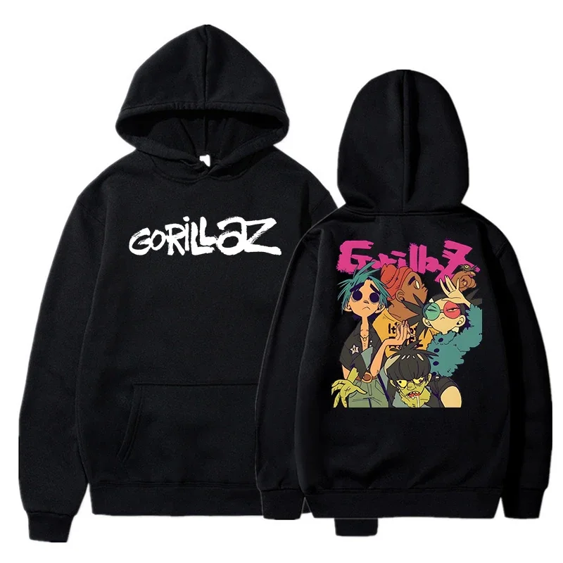 سترة بغطاء للرأس للنساء والرجال مطبوعة من Gorillaz بلوفرات للخريف والشتاء بأكمام طويلة وفضفاضة وناعمة معطف ملابس الشارع