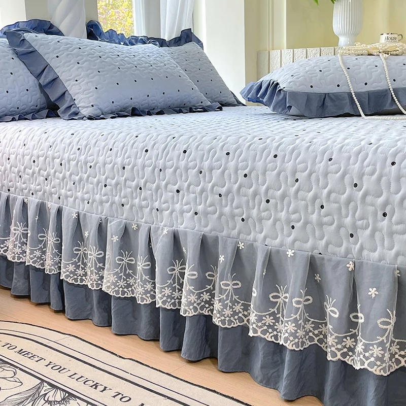1 colcha acolchada para camas, funda de cama individual/Queen/King con encaje, ropa de cama, colchón doble con volantes