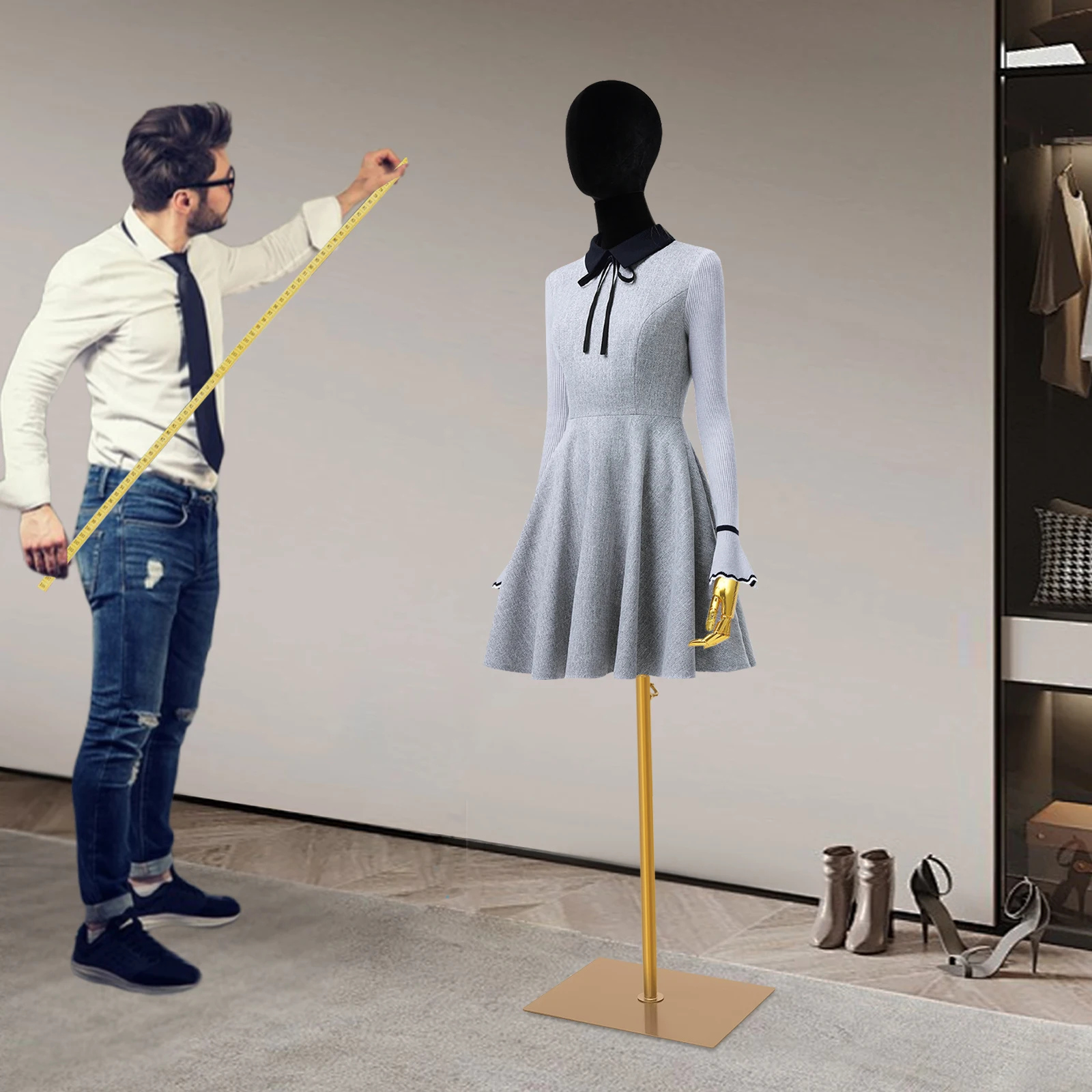 

Черный и золотой бархат, 150-200 см, подставка для женской модели, регулируемая бархатная подставка для модели бюста