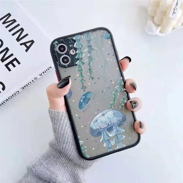 Niedliche Cartoon-Quallen Bedruckte Handyhülle für iPhone X XR XS 16 Plus 12 13 Mini 11 14 15 16 17 Pro Max Matte Stoßfeste Schutzhülle – Detail 4
