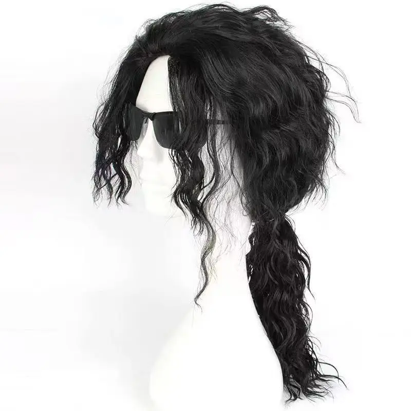 Michael Jackson Wig for Cosplay Rock Black Curly Back Hair Stage Performance Imitation Show Wigs Accessories