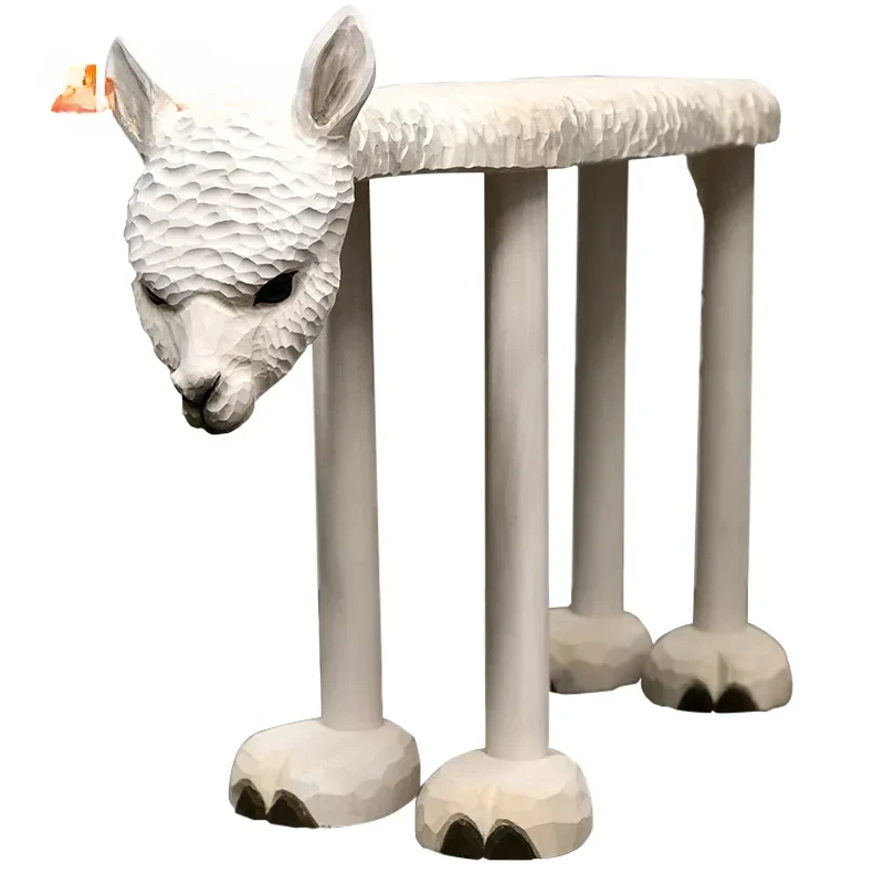 

Solid Wood Hand Carved Large Alpaca Shoe Changing Stool Network Top Ten God Beast Grass Mud Horse Stool Internet Celebrity Stool