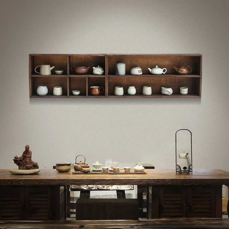 

Solid wood purple clay pot Bogu shelf, wall hanging, teacup storage rack, ornament display rack, wall shelf, Duobao Ge